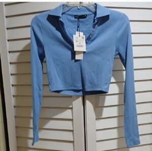 Zara Blue Long Sleeve Crop Top